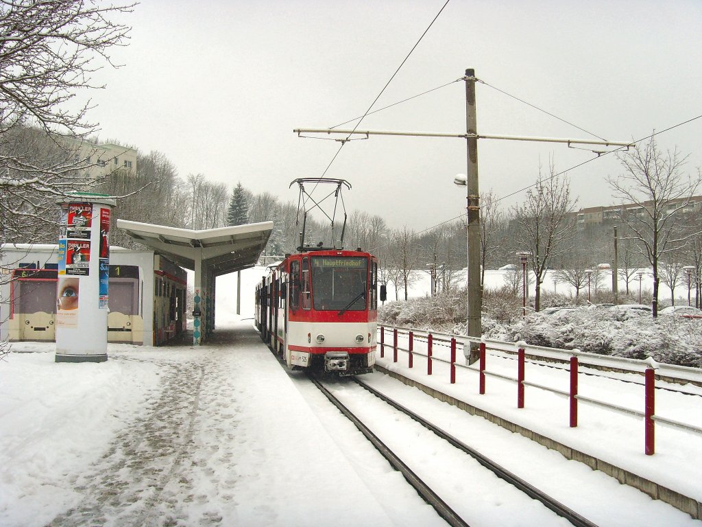 Eigentlich kommt Sonntags gar kein Tatra-Zug, aber der Winter machts mglich - Wiesenhgel 3.1.2010