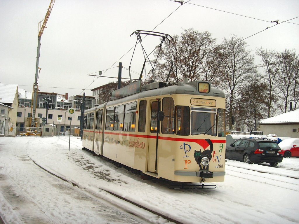 Gotha-Gelenkzug Nr. 190 als Katerexpress auf dem Domplatz, Erfurt 1.1.2010