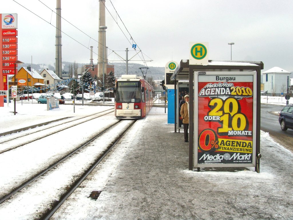 Haltestelle Burgau, von Burgau zweigt die Neubaustrecke nach Gschwitz-Lobeda West ab, Jena 4. 1. 2009