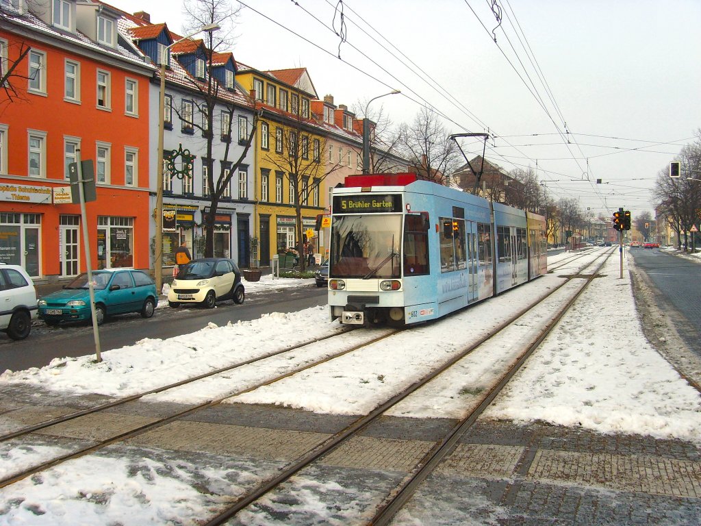 Niederflurbahn der EVAG in der Magdeburger Allee am 24.12.2009