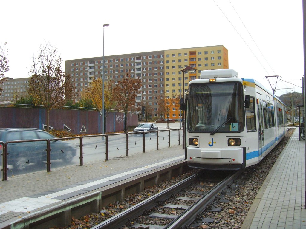 Niederflurbahn in Lobeda-West, Jena November 2009