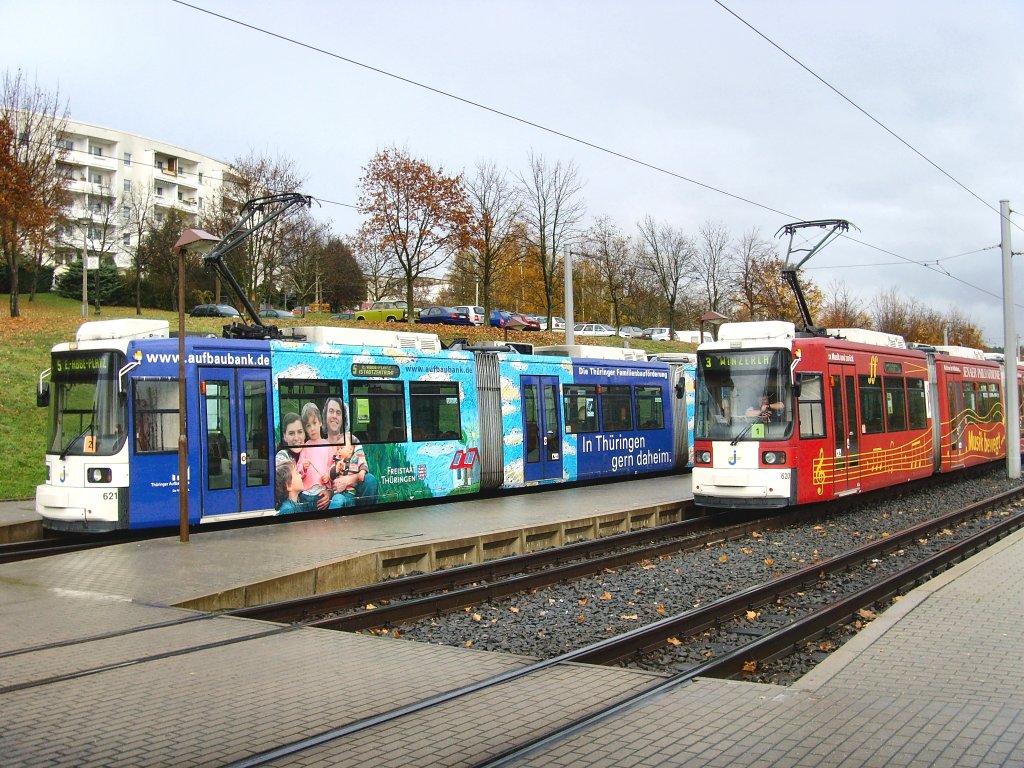 Strassenbahnen in Lobeda-Ost, Jena November 2009