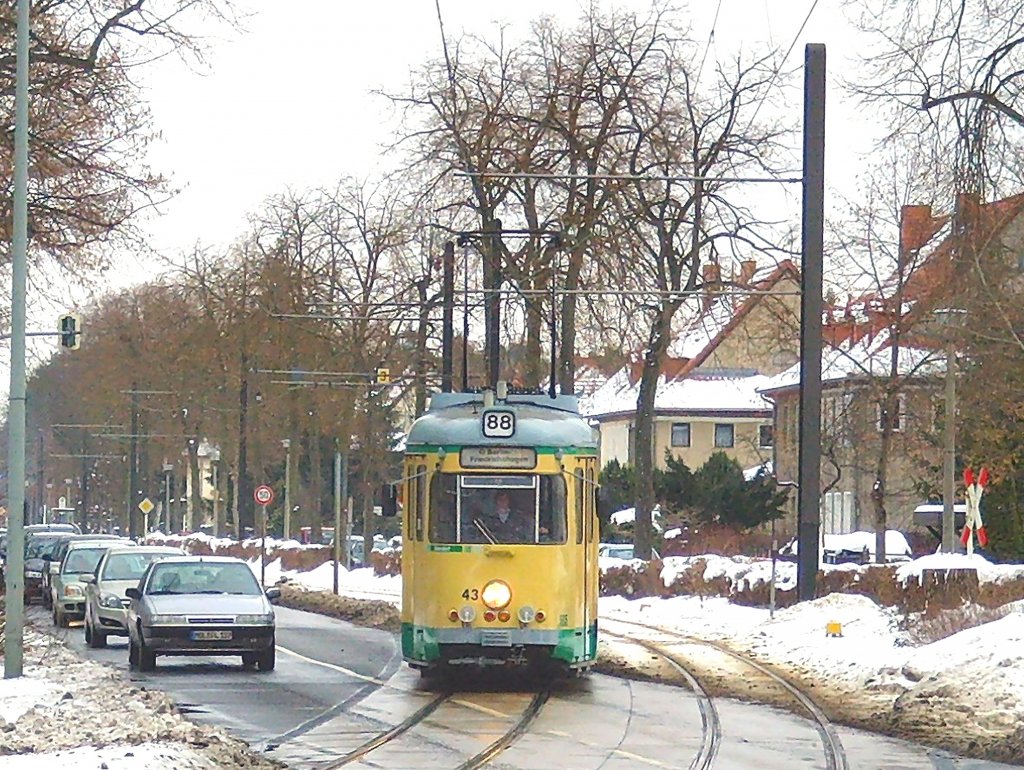 Tw 43 bei der Strassenquerung Friedrichshagen, 29. 1. 2010