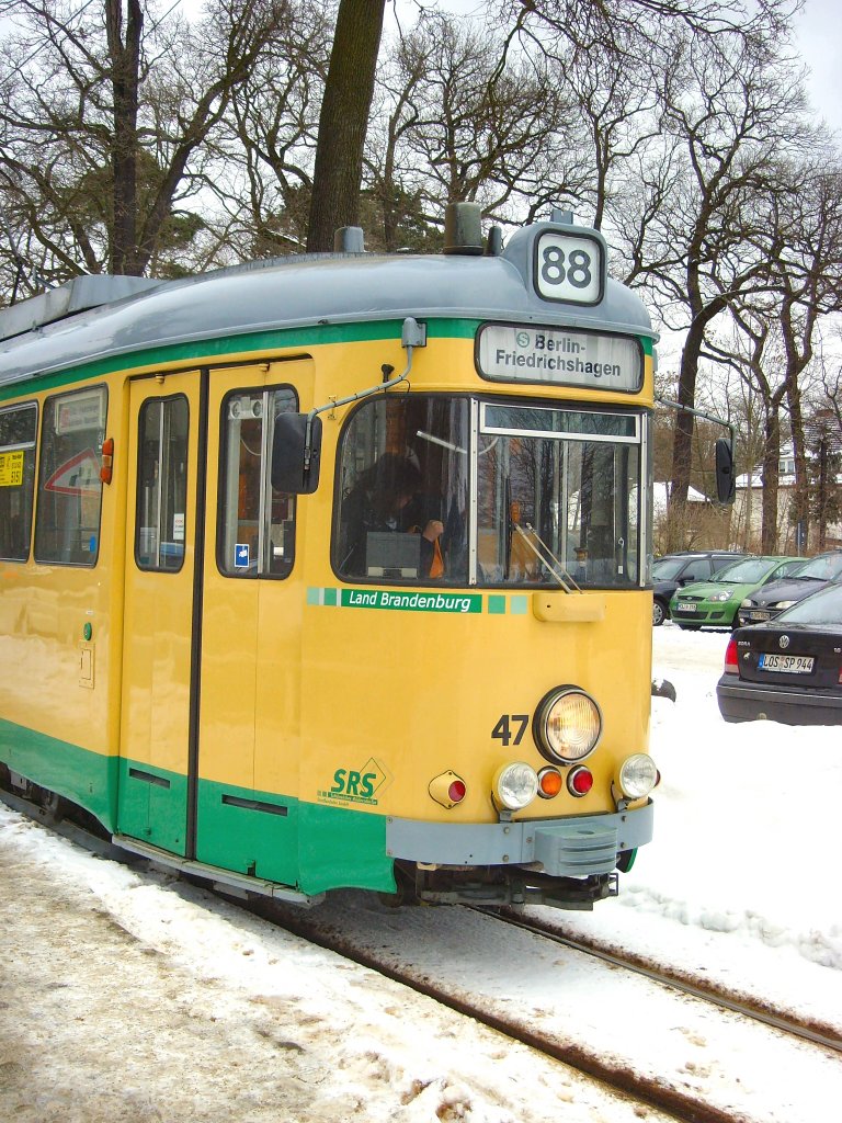 Tw 47 der SRS - Winterbetrieb in Friedrichshagen, 29.1.2010