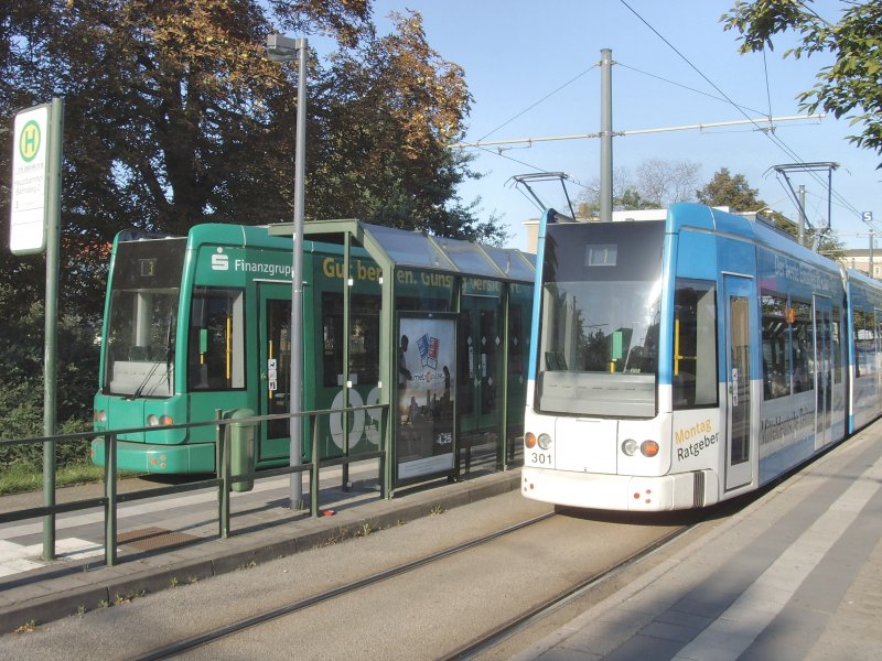 Linie 1 und Linie 3 am hauptbahnhof Dessau, 12. 9. 2009