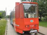 Heckansicht mod. Tatra-Zug der Linie 2, Cottbus 6.6.2009