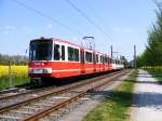 Eine Doppeltraktion aus sechsachsigen Stadtbahnwagen B der Dortmunder Stadtwerke hat gerade eben die Haltestelle Obernette verlassen und wird bald die nordwestliche Endhaltestelle der Linie U 47 in