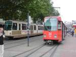 Strasenbahn/11960/zwei-doppeltraktionen-aus-stadtbahnwagen-n8c-an Zwei Doppeltraktionen aus Stadtbahnwagen N8C an der Haltestlle Kampstrae in Dortmund als Zge der Linie 403 nach Brackel und zum Westentor am 01.08.2003.