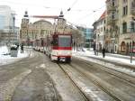 Tatra-Zug der Linie 2 am Anger, auerplanmiger Tatraeinsatz am Feiertag Neujahr 1.
