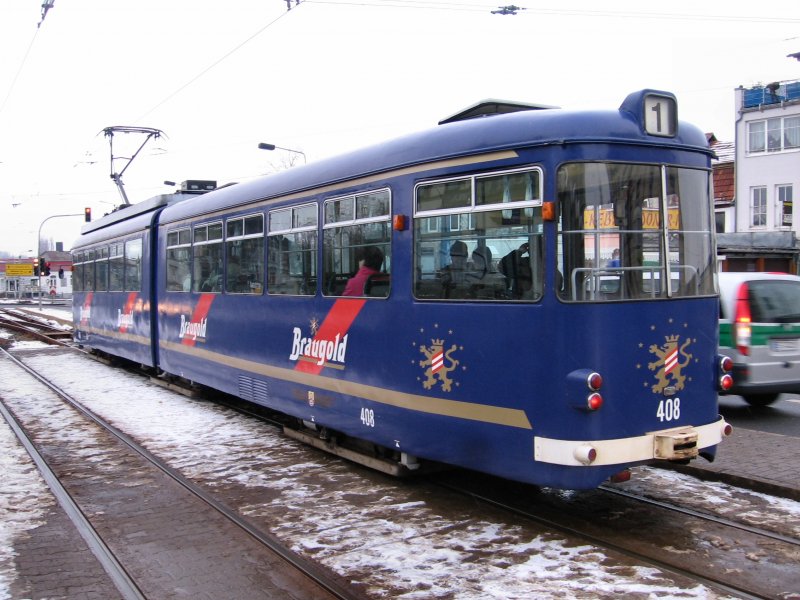 Tw 408 als Linie 1 in Gotha Arnoldiplatz, Winter 2005